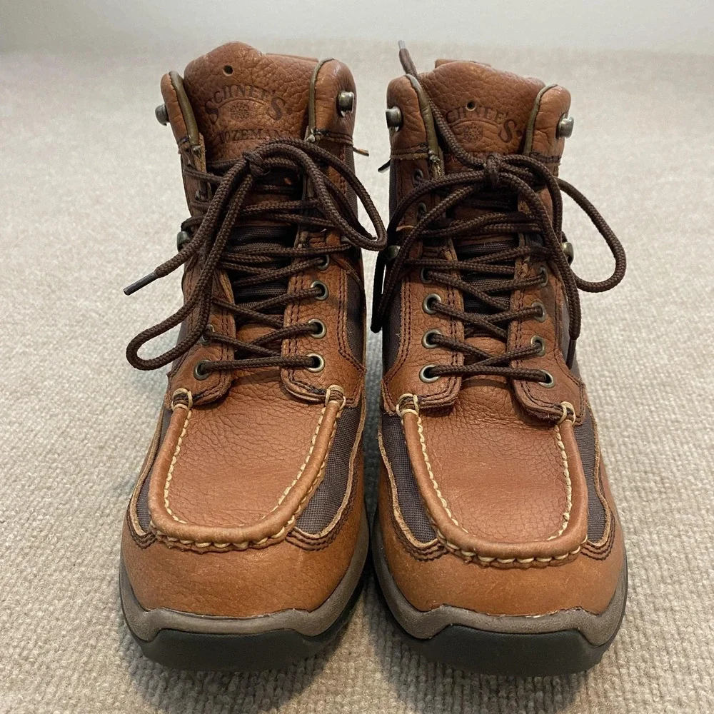 Schnee's Bozeman 34 Snow Boots Mens Size 8 Brown Leather Waterproof Ankle Winter